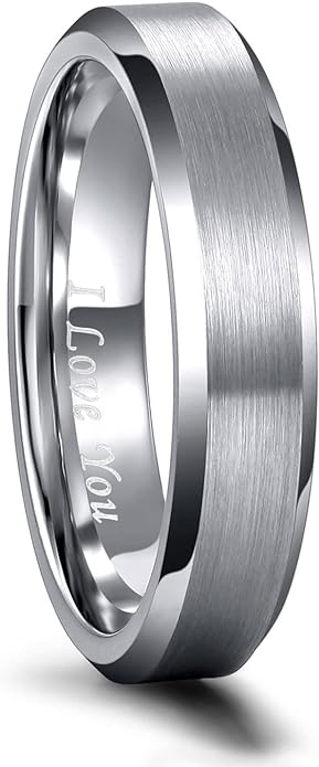 Greenpod 4MM 6MM 8MM Tungsten Carbide Engagement Ring Brushed Beveled Edge Polished Silver Wedding Band for Men Women Engraved I Love You Always & Forever Size 4-15