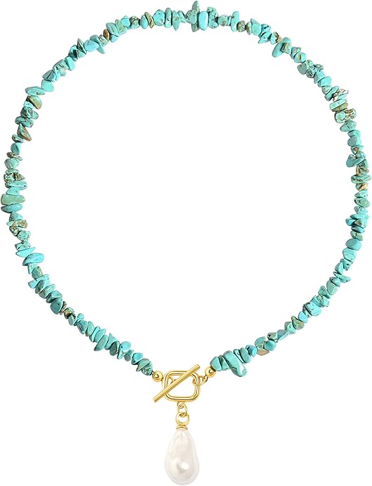 18k Gold Chain Link Necklace for Women, Baroque Pearl/Compass Pendant Necklace