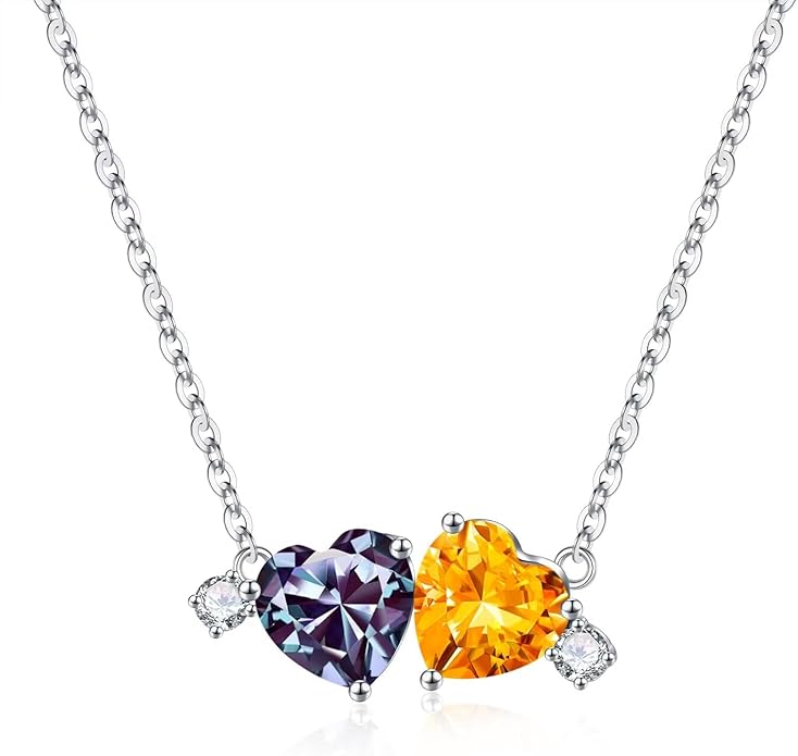 Iefil Double Birthstone Necklace for Women - 0.8CT 925 Sterling Silver Birthstone Necklace, Gifts for Her Wife Girlfriend Mom