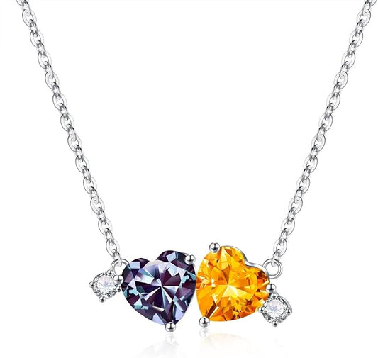 Iefil Double Birthstone Necklace for Women - 0.8CT 925 Sterling Silver Birthstone Necklace, Gifts for Her Wife Girlfriend Mom