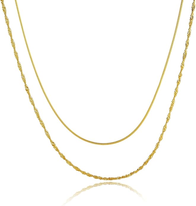 ASCOMY Layered Necklaces for Women Dainty Gold Necklace 14K Gold Plated Herringbone Necklace for Women Pearl Cross Necklace Paperclip Cuban Figaro Rope Satellite Chain Gold Choker Trendy Jewelry Gift