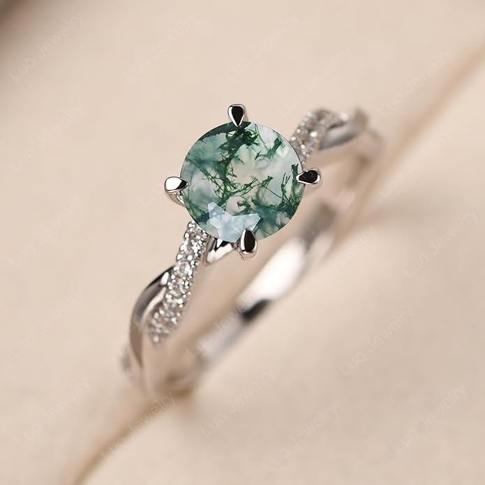 LUO 925 Sterling Silver 7x7mm Round Cut Gemstone Birthstone Rings for Women, Twist Infinity Engagement Ring Birthstone Jewelry Anniversary Wedding Promise for Lady Size 3-13