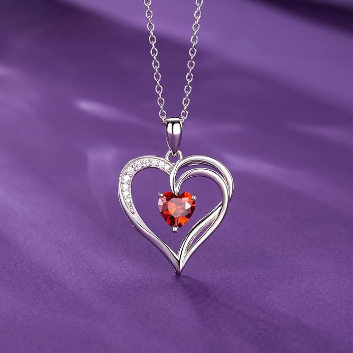 925 Sterling Silver Heart Necklace for Women Birthstone Necklace Silver Jewelry for Womens Jewelry Gifts for Women Her Mom