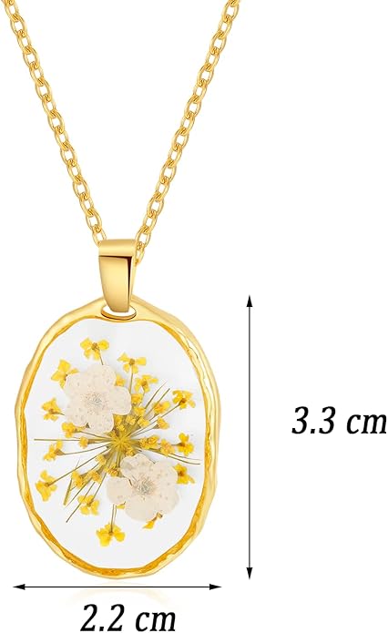 Forget-Me-Not and Queen Anne's Lace Pressed Wildflower Necklace | Birth Month Real Flower Necklace | Gold/Silver Pressed Flower Jewelry | Personalized Handmade Jewelry