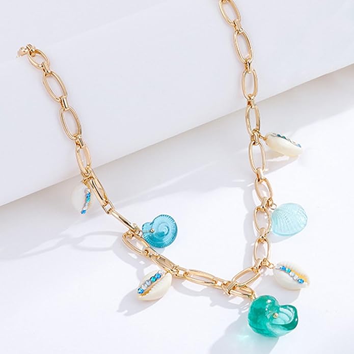 Choistily Charm Necklace Dainty Gold Western Outfit Beach Jewelry for Women Trendy Cowgirl Accessories for Women Gold Bow Sea Shell Pendant Necklace Preppy Stuff Summer Jewelry 2025