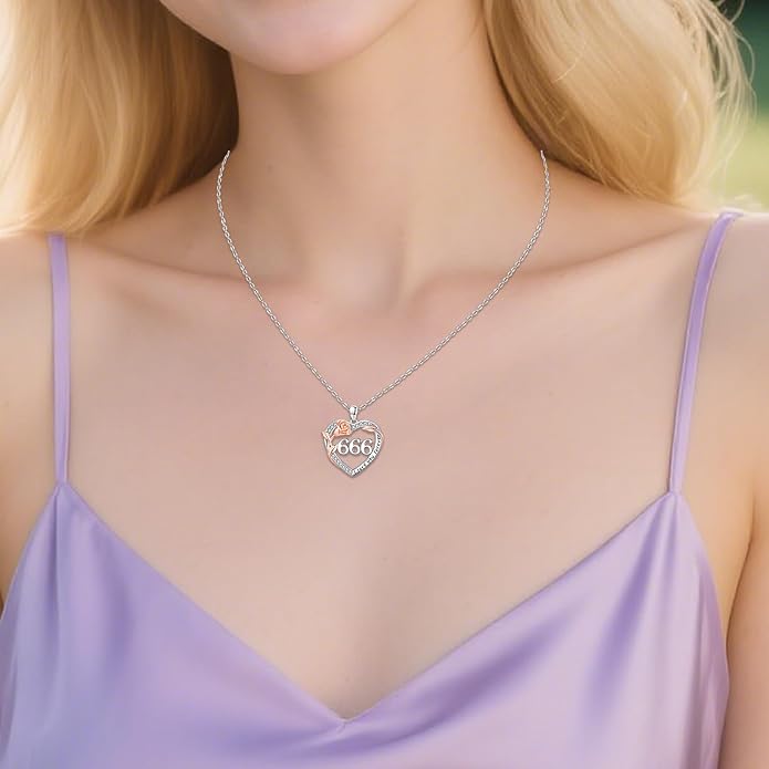 Number Necklace for Women 925 Sterling Silver Rose Angel Numbers Necklace Jewelry Birthday Gift for Grandma Mother