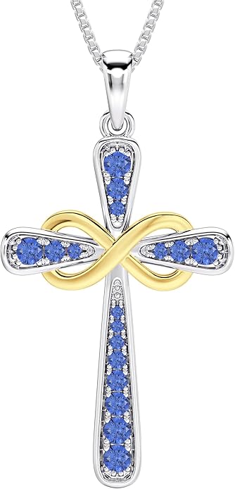 YL 925 Sterling Silver Cross Necklace for Women Halo Infinity Pendant Birthstone Jewelry for Mom