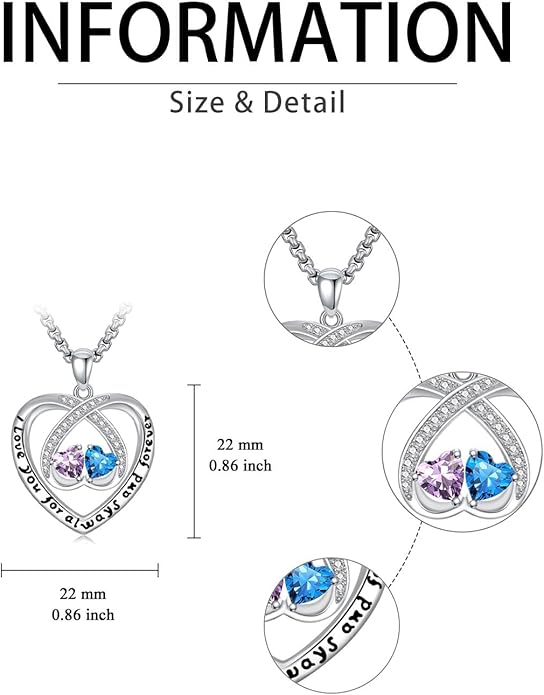 Birthstone Necklaces for Women I Love You for Always and Forever Heart Pendant Necklace Anniversary Jewelry Christmas Valentine Mothers Day Birthday Gifts for Her Wife Girlfriend