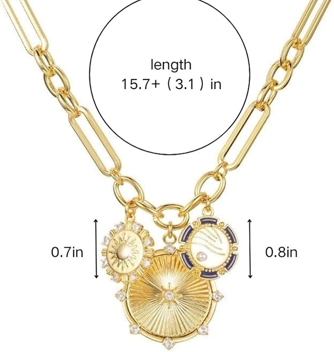 Gold Charm Necklaces for Women, 18K Gold Plated Bow Pendant Necklace Gold Heart Chain Aesthetic Star Jewelry