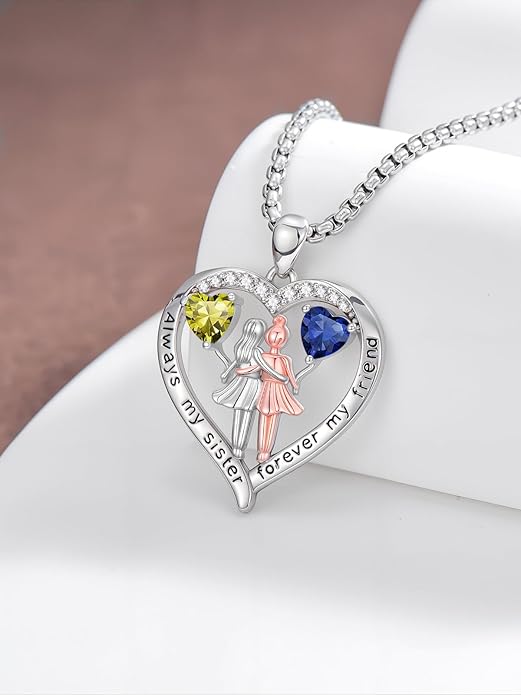 Always My Sister Forever My Friend Birthstone Pendant Necklace Women Jewelry Christmas Valentine Mothers Day Birthday Gifts for Women Sister From Sister