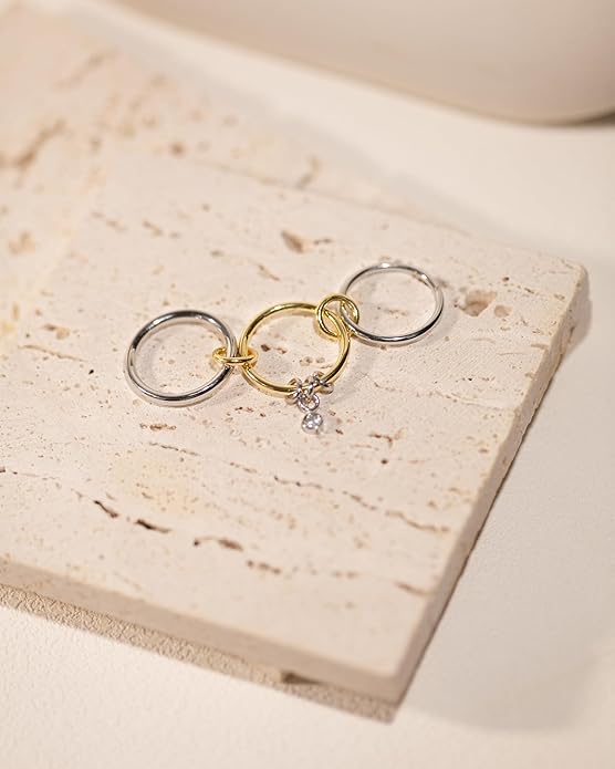 TLY Stackable Gold Rings for Women Non Tarnish 18K Gold Plated Interlocking Ring Stack Set Gold Silver Mixed Metal Statement Rings Dainty Cubic Zirconia CZ Fashion Connected Band Thumb Ring Size 4-11 Jewelry Gift for Women