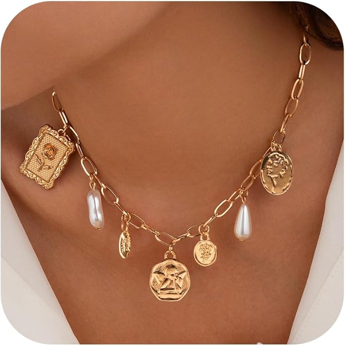 Choistily Charm Necklace Dainty Gold Western Outfit Beach Jewelry for Women Trendy Cowgirl Accessories for Women Gold Bow Sea Shell Pendant Necklace Preppy Stuff Summer Jewelry 2025