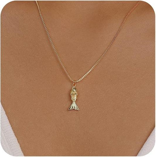 Evabelle Fish Necklace for Women 14K Gold Plated Nickel Free Hypoallergenic Non Tarnish Koi Fish Pandent Ocean Beach Necklace Dainty Summer Jewelry