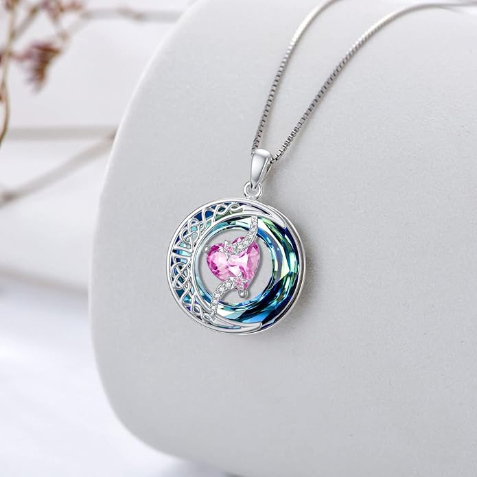 TOUPOP Birthstone Necklace 925 Sterling Silver Moon and Star Pendant with Blue Crystal Celtic Moon Jewelry Birthday Christmas Gifts for Women Mom Wife Her Daughter