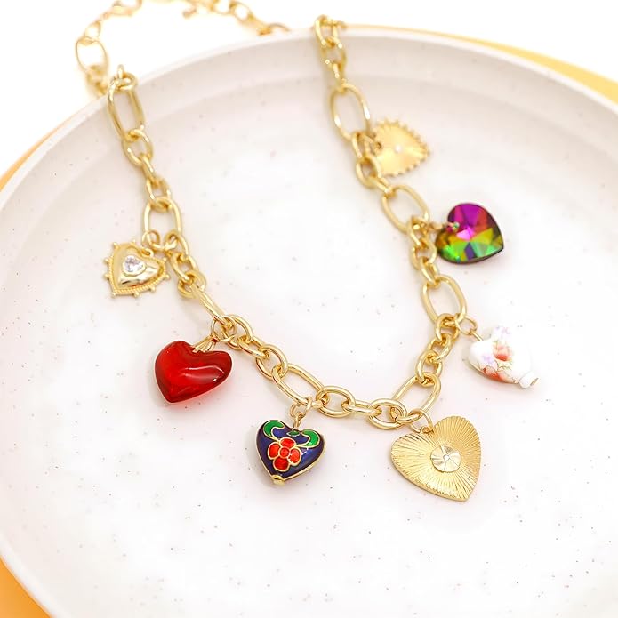 Chunky Retro Heart Necklace for Women Antique Layer Beach Ocean Moon Stars Western Boho Charm Necklaces Retro Link Chain Jewelry