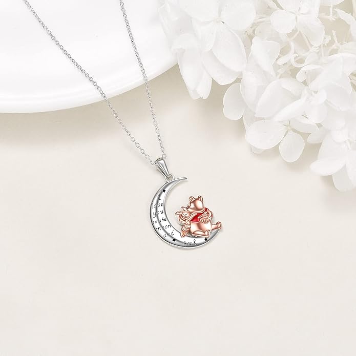 LILALO Bear Necklace Sterling Silver Moon Jewelry with I Love You To the Moon And Back Bear Gifts