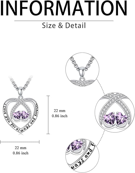 Birthstone Necklaces for Women I Love You for Always and Forever Heart Pendant Necklace Anniversary Jewelry Christmas Valentine Mothers Day Birthday Gifts for Her Wife Girlfriend
