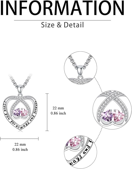 Birthstone Necklaces for Women I Love You for Always and Forever Heart Pendant Necklace Anniversary Jewelry Christmas Valentine Mothers Day Birthday Gifts for Her Wife Girlfriend