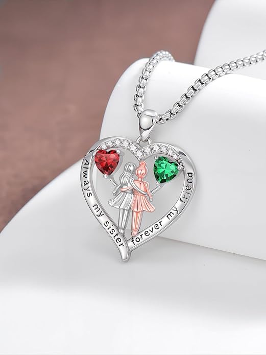 Always My Sister Forever My Friend Birthstone Pendant Necklace Women Jewelry Christmas Valentine Mothers Day Birthday Gifts for Women Sister From Sister