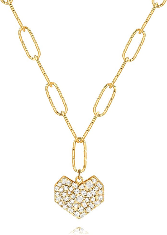 18k Gold Chain Link Necklace for Women, Baroque Pearl/Compass Pendant Necklace