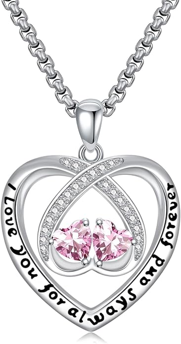 Birthstone Necklaces for Women I Love You for Always and Forever Heart Pendant Necklace Anniversary Jewelry Christmas Valentine Mothers Day Birthday Gifts for Her Wife Girlfriend