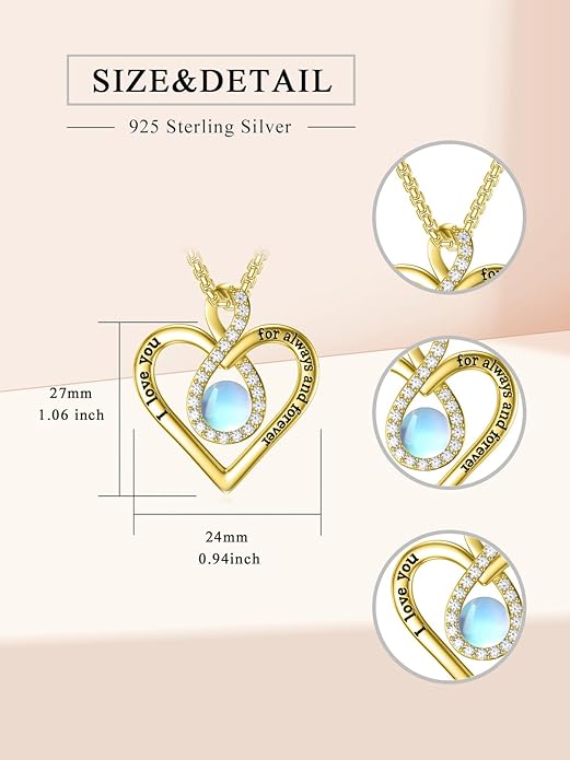 I Love You For Always and Forever Birthstone Necklace Infinity Love Heart Pendant Jewelry Christmas Valentine Mothers Day Birthday Gifts for Women Her Wife Girlfriend