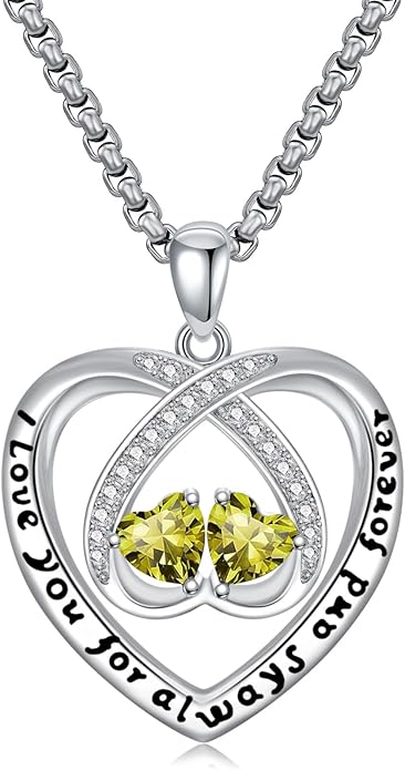 Birthstone Necklaces for Women I Love You for Always and Forever Heart Pendant Necklace Anniversary Jewelry Christmas Valentine Mothers Day Birthday Gifts for Her Wife Girlfriend