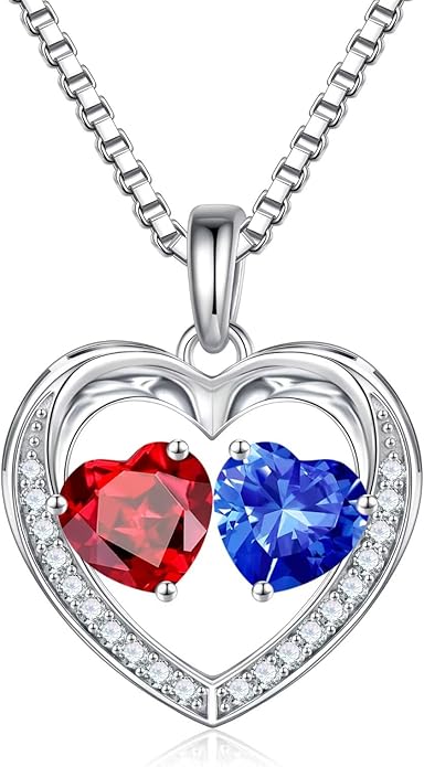 Iefil Birthstone Jewelry for Women - 925 Sterling Silver Birthstone Necklace, Anniversary Birthday Gifts for Women, Jewelry Gifts for Her Wife Mom Daughter