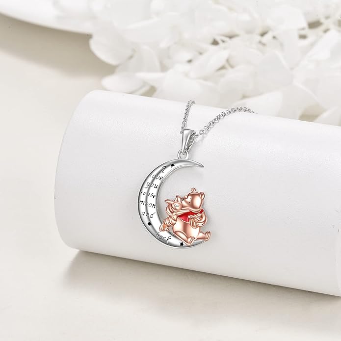 LILALO Bear Necklace Sterling Silver Moon Jewelry with I Love You To the Moon And Back Bear Gifts