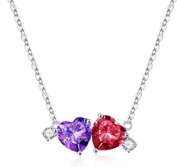 Iefil Double Birthstone Necklace for Women - 0.8CT 925 Sterling Silver Birthstone Necklace, Gifts for Her Wife Girlfriend Mom