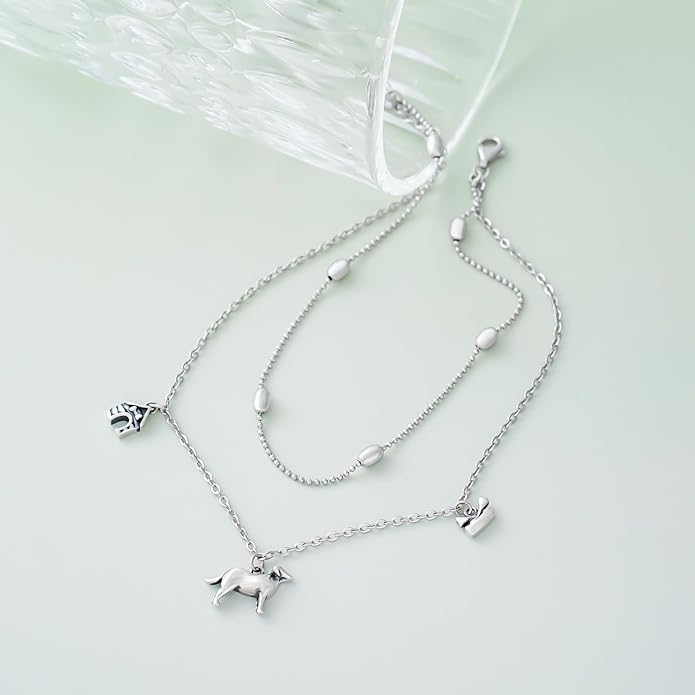 CHIC & ARTSY Womens Sterling Silver Created Opal Layered Anklet Bracelet Dainty Beaded Chain Adjustable 11" Best Friend Anklet