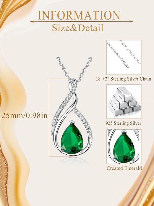 Teardrop Birthstone Necklace for Women 925 Sterling Silver Pear-Shaped Pendant Anniversary Mother's Day Birthday Jewelry Gifts for Her