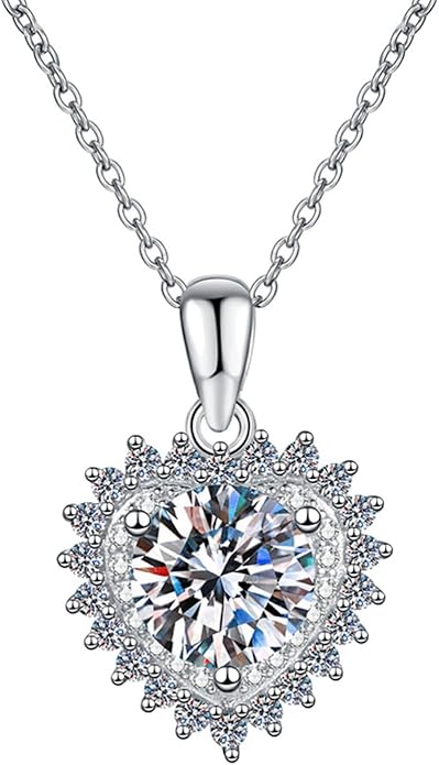 Moissanite Heart Necklace for Women – Shiny Pendant of Love with 925 Sterling Silver Chain, 1-2 Carat Moissanite, Adjustable 18-20 Inch, Romantic Anniversary Jewelry