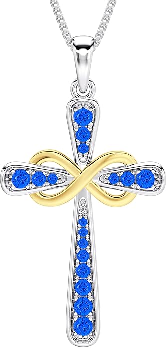 YL 925 Sterling Silver Cross Necklace for Women Halo Infinity Pendant Birthstone Jewelry for Mom