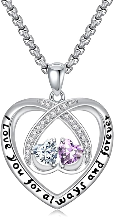 Birthstone Necklaces for Women I Love You for Always and Forever Heart Pendant Necklace Anniversary Jewelry Christmas Valentine Mothers Day Birthday Gifts for Her Wife Girlfriend