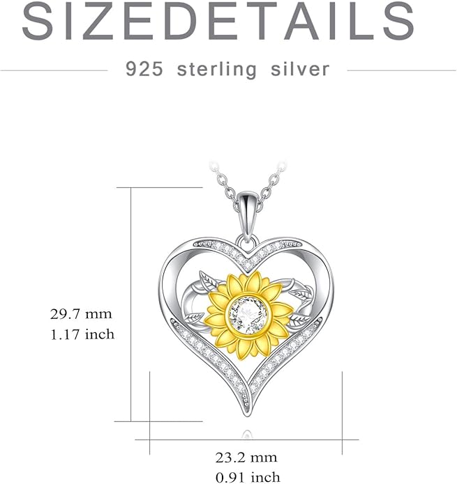 Sunflower Necklace for Women, 18K Gold Plated Silver Moissanite Sunflower Heart/Cross Pendant Necklace You are My Sunshine Gifts Sunflower Jewelry Birthday Christmas Mothers Day Gifts for Her Girlfriend Wife