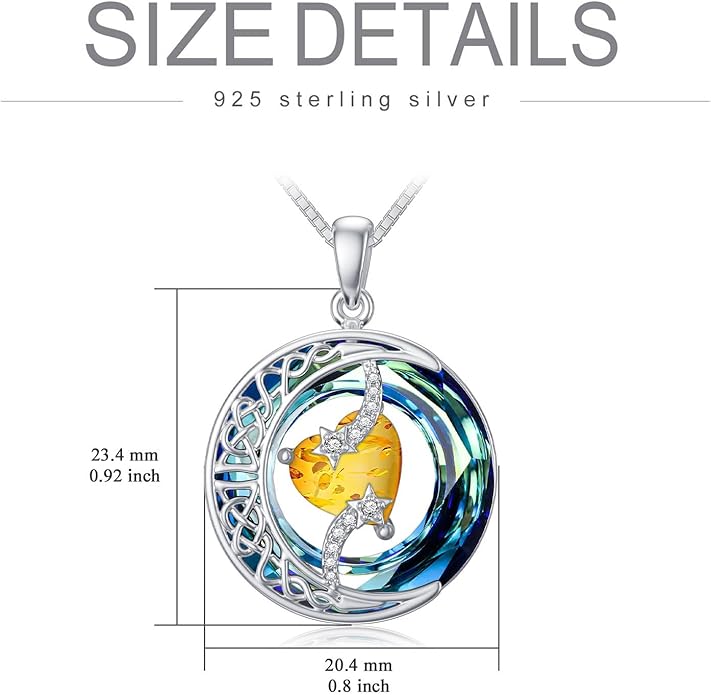 TOUPOP Birthstone Necklace 925 Sterling Silver Moon and Star Pendant with Blue Crystal Celtic Moon Jewelry Birthday Christmas Gifts for Women Mom Wife Her Daughter