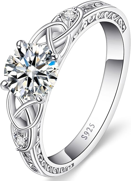 Vintage Celtic Knot Women's Engagement Ring Sets 925 Sterling Silver/14K Gold Plated Stackable Wedding Bands Rings AAAAA Cubic Zirconia Women Bridal Sets Wedding Ring Band Width 1.8mm Size 5-9