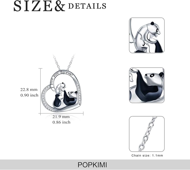 POPKIMI Sterling Silver Necklace Wolves/Elephants/Pandas/Penguins Pendant Necklace for Mom Daughter