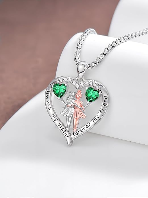 Always My Sister Forever My Friend Birthstone Pendant Necklace Women Jewelry Christmas Valentine Mothers Day Birthday Gifts for Women Sister From Sister