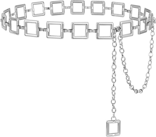WHIPPY Metal Waist Chain Belt Women Adjustable Body Link Belts Ladies Fashion Chain for Jeans Dress