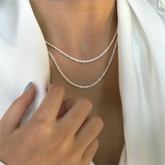 ASCOMY Layered Necklaces for Women Dainty Gold Necklace 14K Gold Plated Herringbone Necklace for Women Pearl Cross Necklace Paperclip Cuban Figaro Rope Satellite Chain Gold Choker Trendy Jewelry Gift