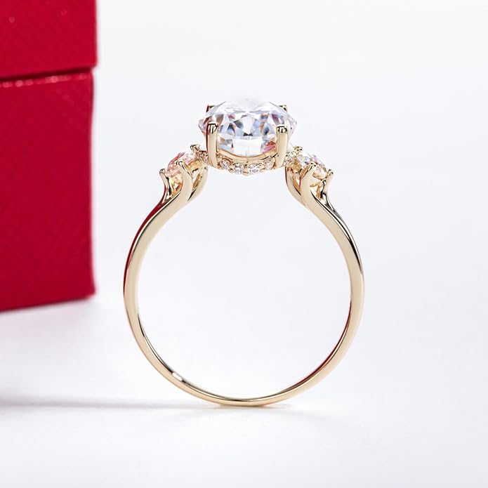 Solid 14K Gold 3.36ct Moissanite Three Stone Rings (3ct Center Stone), Round/Oval/Emerald Shape, Real Gold | D Color and Flawless Moissanite | Wedding Anniversary Ring