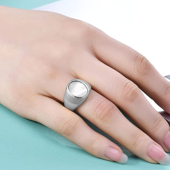 Stainless Steel Round Shape Classical Simple Plain Wedding Engagement Statement Pinky Band Signet Rings for Men Women Size 4-15