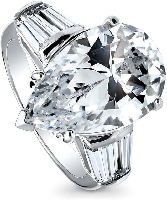 BERRICLE Sterling Silver CZ 3-Stone Solitaire Wedding Engagement Rings for Women, Cubic Zirconia Ring - Asscher, Cushion, Emerald, Pear, Round Cut - Canary Yellow, Green, Amethyst Purple Colors