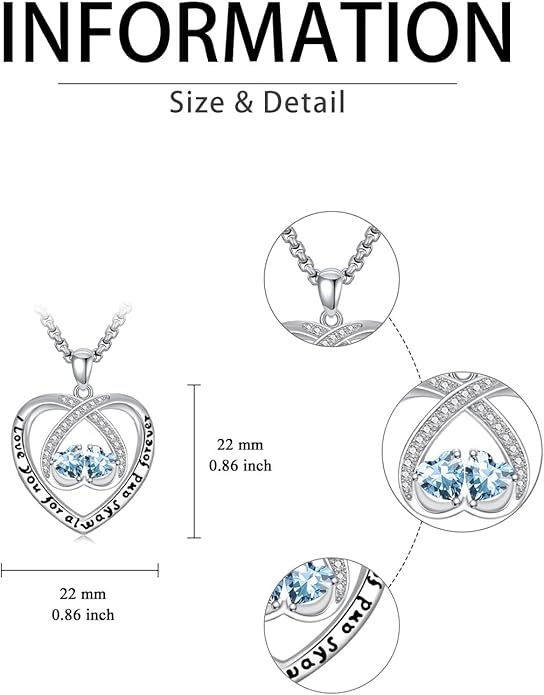 Birthstone Necklaces for Women I Love You for Always and Forever Heart Pendant Necklace Anniversary Jewelry Christmas Valentine Mothers Day Birthday Gifts for Her Wife Girlfriend