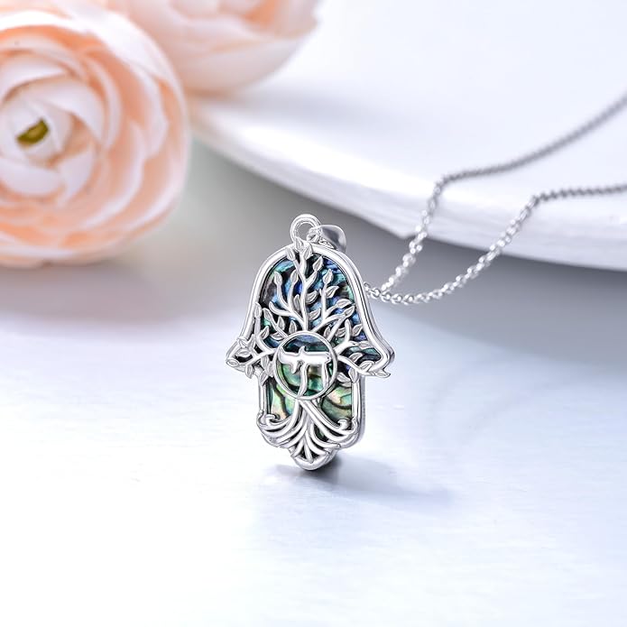 Hamsa Necklace 925 Sterling Silver Evil Eye/Lotus Flower/Star of David/Chai/Yin Yang Hamsa Hand Pendant Jewelry Hand of Fatima Gifts for Women