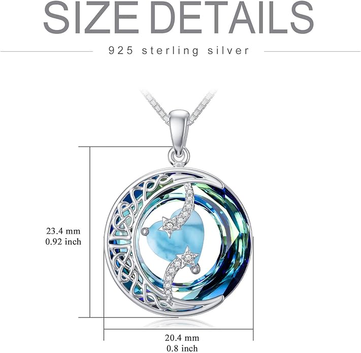 TOUPOP Birthstone Necklace 925 Sterling Silver Moon and Star Pendant with Blue Crystal Celtic Moon Jewelry Birthday Christmas Gifts for Women Mom Wife Her Daughter