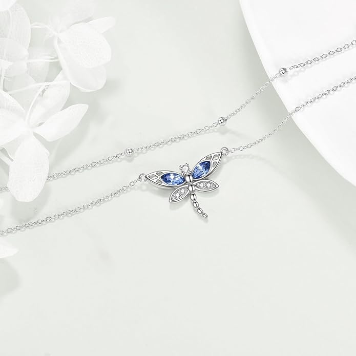 TIGER RIDER Dragonfly Anklet Sterling Silver Dragonfly Gifts Jewelry for Women with Crystal Birthday Anniversary
