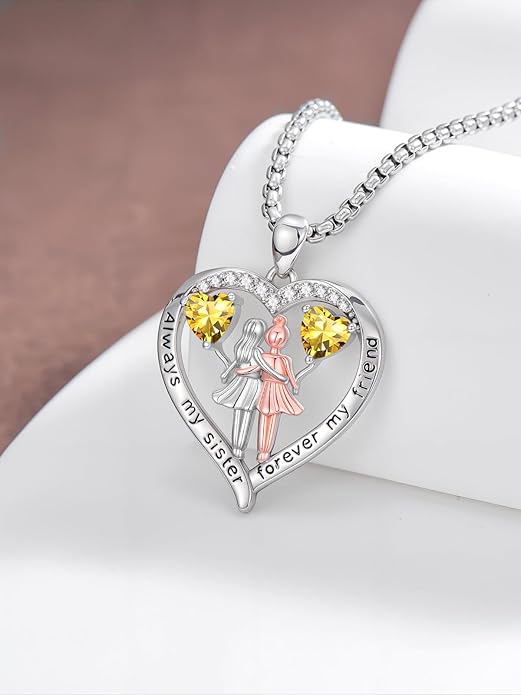 Always My Sister Forever My Friend Birthstone Pendant Necklace Women Jewelry Christmas Valentine Mothers Day Birthday Gifts for Women Sister From Sister